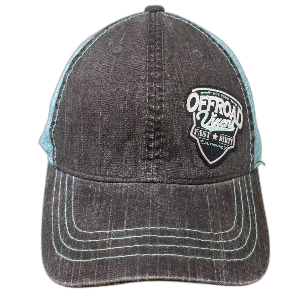 Offroad Vixens Baseball Cap Gray Blue One Size Mesh Back Distressed Patch Hat
